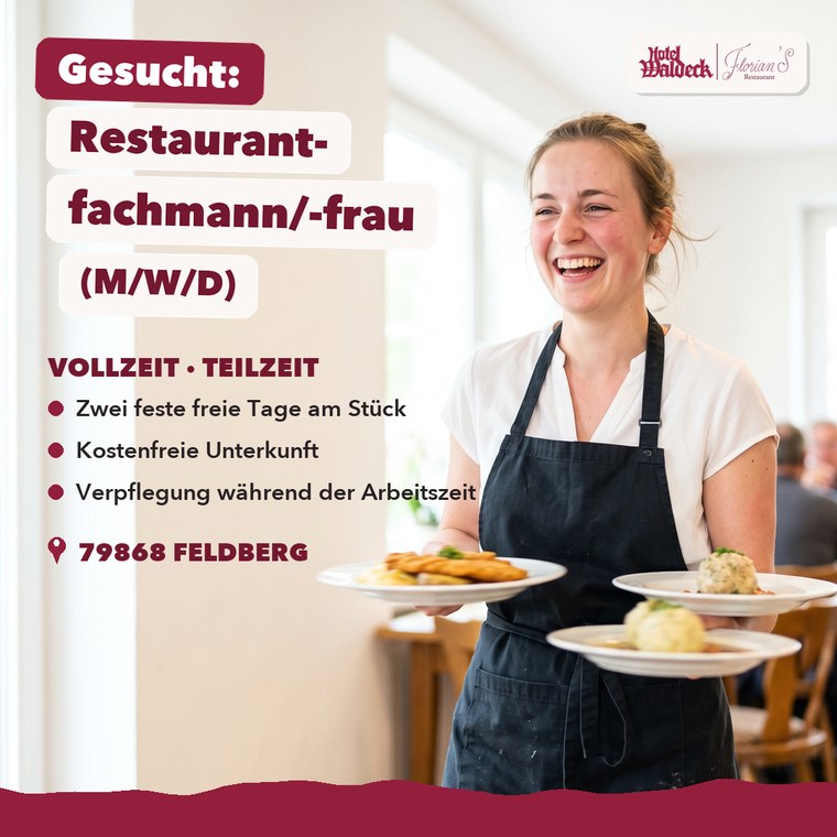 Motiv 1 — Servicekraft mit zwei Tellern im Gastraum