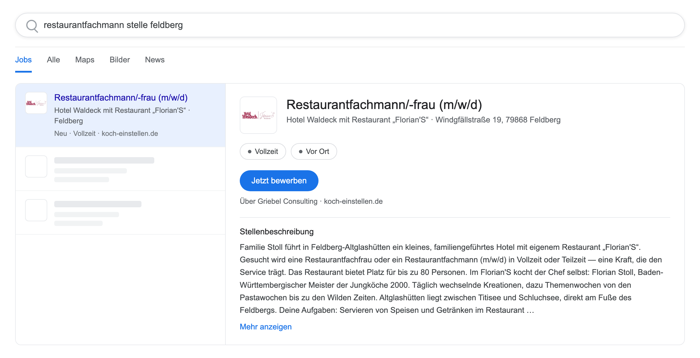 Die Stelle in der Google-Jobsuche